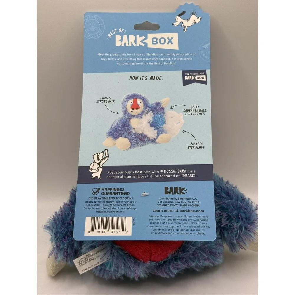 BarkBox Zeke the Cheeky Monkey Dog Toy Squeaky Plush Spiky Ball Whip-n-Flip